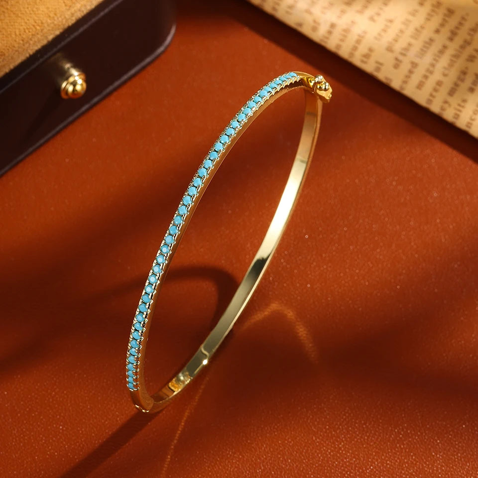 Blue Turquoise Micro-intact Zircon Bracelet Bangle for Women Shiny CZ Tennis Bracelet Delicate Jewelry Gift - Image 1