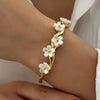 Stainless Steel Cuff Bracelets For Women Gold Plated Evil Eye Zircon Wavy Shell Flower Open Bangle Jewelry - Image 7