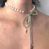 Punk Imitation Pearl Bow Bowknot Necklace for Women Men Hiphop Metal Bead Long Tassel Necklace Wedding Party Jewelry Gift - Image 2