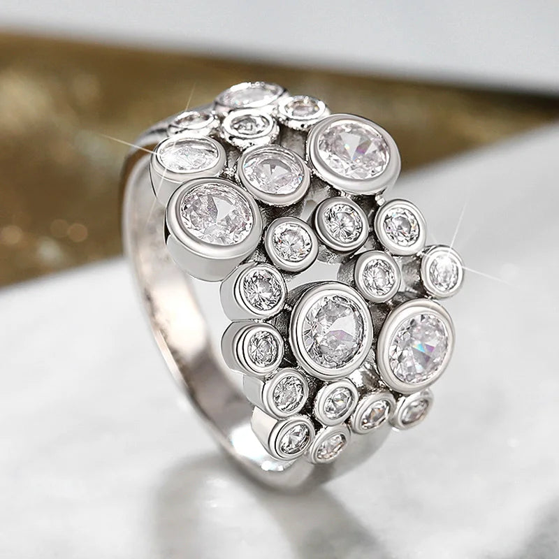 Women Rings Full with Round Cubic Zirconia Silver Color High-quality Wedding Bands Accessories Modern Jewelry - Image 1