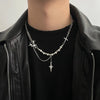 Kpop Zircon Cross Star Beaded Necklace Men Imitation Pearl Star Pendant Necklaces Y2K Hiphop Star Tassel Choker Necklace Unisex - Image 1