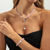 Boho Pink Zircon Heart Circular Imitation Pearl Pendant Necklace Sweet Stone Chain Style Girls Jewelry - Image 3