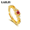 Silver Gold Adjustable Heart Shaped Ring with Diamonds and Rubies Ring for Women Jewelry - Image 1