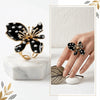Irregular Petals Flower Statement Ring Adjustable Band Gloss Finish Polka Dot Ring Bold Shape Vintage Style Alloy Floral Ring - Image 1
