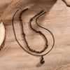 KunJoe 2pcs/set Stone Pendant Necklace for Men Vintage Wood Beads Skin Wax Thread Choker Necklace - Image 9