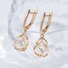 Rose Gold Drop Earrings for Women Unique Geometric Hollow Pearl Bridal Earrings Wedding Jewelry - Image 3