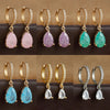2PCS Simple Stainless Steel Colourful Cubic Zirconia Hoop Earrings For Women Water Drop Pendant Earring Wedding Piercing Jewelry - Image 1