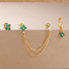 3PCS Gold Plated Zircon Flower Hoop Earrings Set Stainless Steel Double Stud Chain Huggie Piercing Women's Jewelry - Image 3