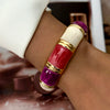 Sweet Pink Enamel Dropped Glaze Flower Texture Bracelet For Women Retro Leaf Star Floral Embossed Zircon Bangle Party Jewelry - Image 8