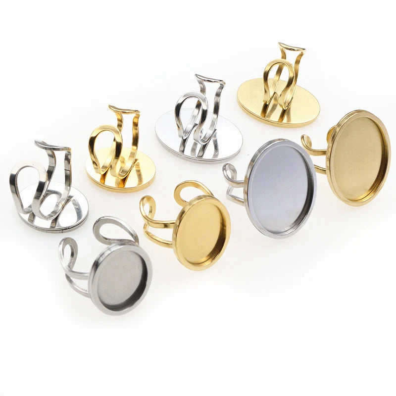 5pcs 13x18mm 18x25mm Inner Size Oval Stainless Steel Adjustable Ring Settings Blank Base Fit Oval Glass Cabochons Ring Bezels - Image 1