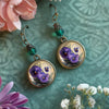 Vintage Green Bead Purple And White Flower Glass Dangle Bronze Earrings For Women Jewelry Accessories - Image 2