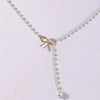 Imitation Pearl Tassel Y Necklace with Bow in Black or White - Image 3