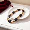Black Faceted Bead Necklace Gold Metal Accent Chunky Statement Collar Handmade Vintage Boho Style Women Party Daily Wear Elegant - Image 1