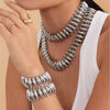 Stainless Steel Chunky Choker Bracelet Set For Women Gold Plated Shuttle Beads Handmade Hyperbole Short Necklace Bracelets - Image 6