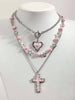 3pcs Vintage Gothic Style Thorn Rose Cross Meteor Star Beaded Layered Necklace Set, Including Retro Pentagram Pendant Choker Nec - Image 1