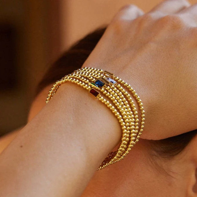 Stainless Steel Gold Plated Birthstone Bracelet For Women Pink Red Cubic Zirconia Chunky Beads Chain Bracelets Bangles - Image 1