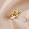 Zircon Double Star Rings For Women Gold Color Stainless Steel Opening Stars Finger Ring Wedding Party Aesthetic Jewelry Gift - Image 44