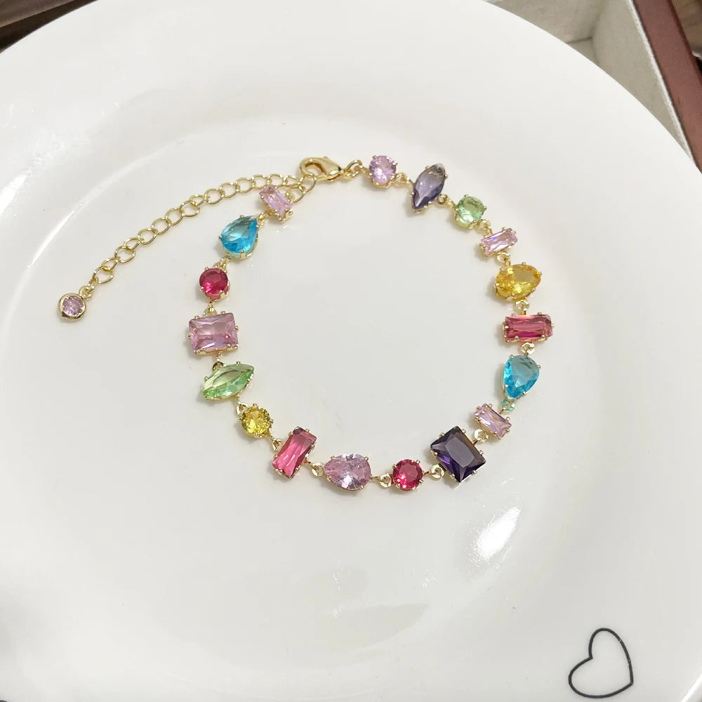 Gold Plated CZ Tennis Chain Bracelet For Women Purple Red Blue Green Colorful Summer Jewelry - Image 1