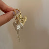 Golden Heart Tassel Drop Earrings Asymmetric Imitation Baroque Pearl Dangle Earring for Woman Party Jewelry - Image 6