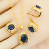 Classic Gold Plated Bridal Jewelry Sets for Women Blue Crystal Club Earrings Necklace Pendant Ring Wedding Gift - Image 3