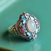 Craft Inlaid Enamel Porcelain Lotus Natural Chalcedony Adjustable Ring Ethnic Classic Ladies Jewelry - Image 1
