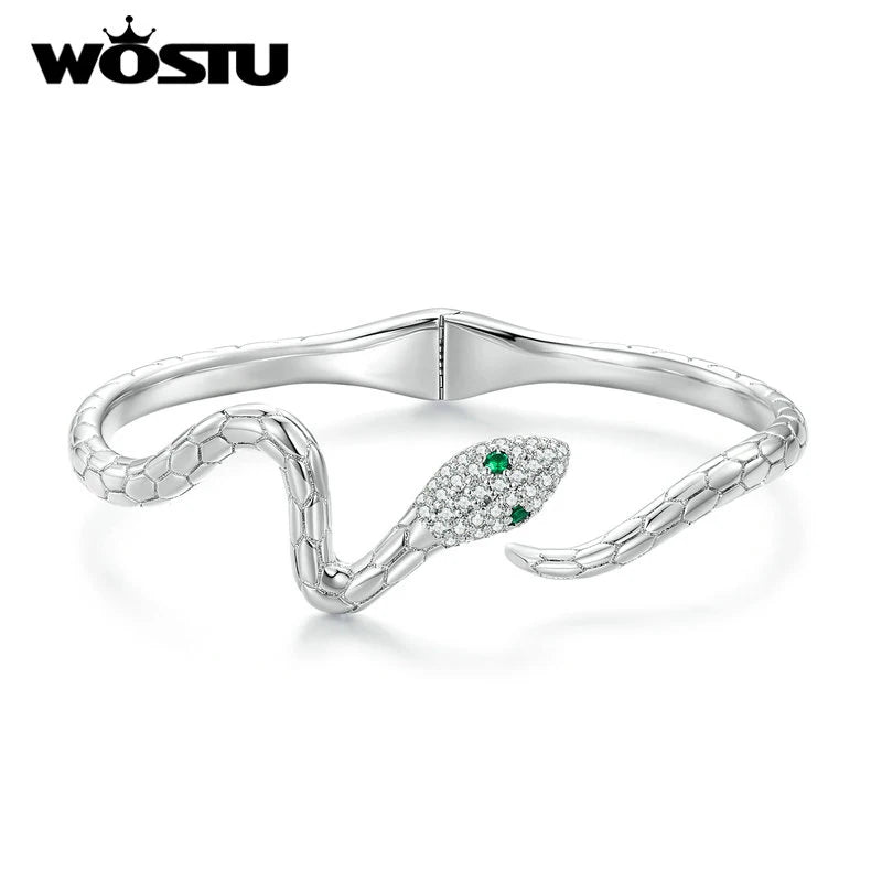 Silver Color Classical Snake Open Bangle Bracelets For Women Men Green White Zircon Charm Bracelet Unique Jewelry Gift - Image 1