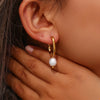 Jewelry Stainless Steel Gold Plated U Shape Freshwater Pearl Drop Hoop Ring Earrings For Woman - Image 6