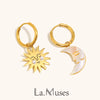 La. Muses Sun Moon Pearl Embellishment Stainless Steel Women's Hoop Earrings Pvd Gold-plated Design Jewelry Gift - Image 1