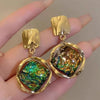 Hollow Frame Green Rhombus Resin Dangle Earrings for Women Vintage Golden Metal Square Drop Earrings Geometry Jewelry - Image 1
