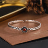 European Style Retro Red Crystal Bangle Silver Flower Personality Leaf Opening Bracelets - Image 1