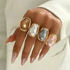 4pcs Elegant Imitation Baroque Pearl Ring Set for Women Vintage Style Statement Adjustable Rings Daily Wear Jewelry - Image 1