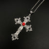 Large Detailed Cross Drill Pendant Jewel Necklace Silver Color Tone Gothic Punk Jewellery Charm Statement Women Gift(Red - Image 2