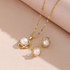 Vintage Pearl Pendant Necklaces Earrings For Women Female Daily Wear Stainless Steel Jewelry Set Girls Party Gift - Image 3