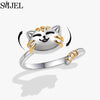 Cute Happy Cat Fidget Spinner Rings Rotate Freely for Women Metal Copper Knuckle Ring Wedding Jewelry - Image 5