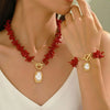 Red Coral Imitation Baroque Pearl Pendant Choker/Bracelet Set Women's Bohemian Bold Tropical Charm Wedding Jewelry Set - Image 1