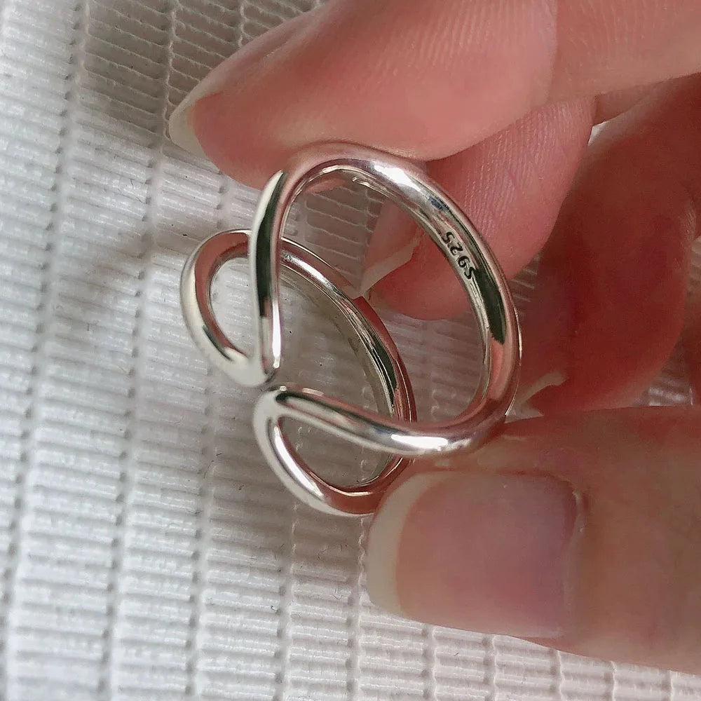 Silver Rings For Women Geometric Jewelry Finger Adjustable Simple Double Ring For Party Birthday Gift - Image 1