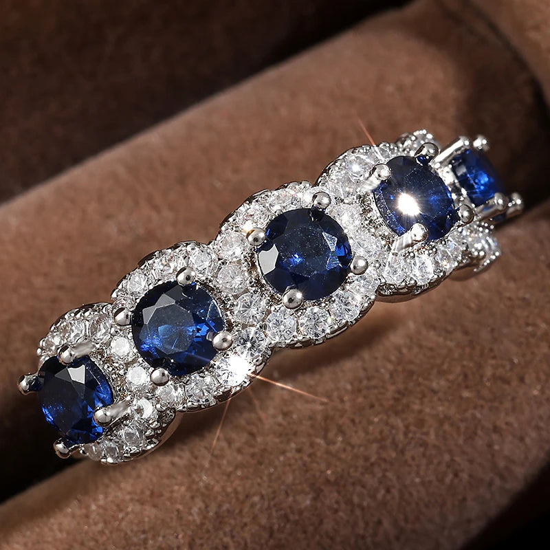 ZAKOLClassic Blue Cubic Zirconia Round Copper Rings For Women Girls Silver Color Metal Crystal Fingers Accessories Jewelry Gifts - Image 1