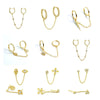 Gold Silver Color Plated Double Hole Link Chain Circle Hoop Earrings Zircon Star Lightning Eye Pendant Huggie Piercing Earring - Image 1