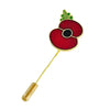 Long Stick Red Poppy Lapel Pin, Gold-Tone, Silver Tone Enamel Brooch, 27mm x 18mm, Remembrance Flower Badge - Image 1