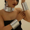 5pcs African Statement Jewelry Set Golded Leather Choker Neck Necklace Bracelet Earrings For Women Party Accessories - Image 4