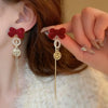 Elegant Shiny Rhinestone Dangle Earrings Tassel Pearl Korean Style Earrings Bow Red Rose Bow Stud Earrings Wedding Accessories - Image 5