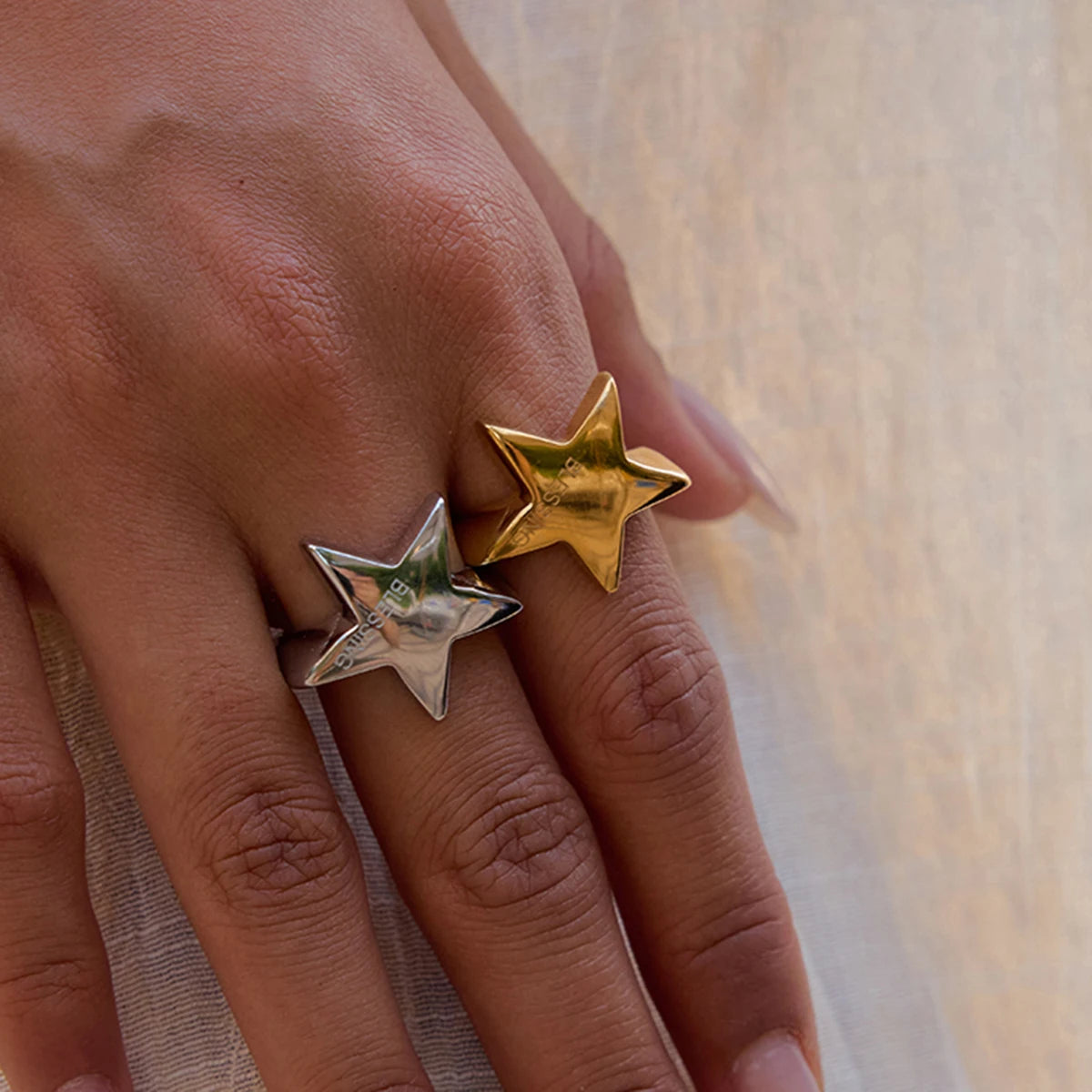 Simple Classic Smooth Pentagram Ring Stainless Steel Star Stackable Ring Women's Accessories Party Gift - Image 1