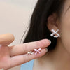 6Pcs/Set Korean Pink Ribbon Bowknot Shaped Pearl Stud Earrings Set for Women Sweet Pearl Heart Charm Earring Jewelry Gifts - Image 2