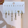 6pcs Pendant Earring Set Star Flower Butterfly and Simple Hoop Earrings Jewelry Gold Plated Accessory - Image 22