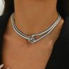 Double Layered Knot Snake Chain Choker Necklace Gold Silver Minimalist Herringbone Daily Office Jewelry Adjustable - Image 2