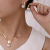 Pair of Heart Shaped Pearl Earrings And Necklace Set Elegant Jewelry Combo for Women - Image 3