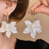 White Resin Flower Hoop Earrings For Women Metal C Shape Statement Earings Jewelry Accessories - Image 3