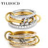 Stainless Steel Cubic Zirconia Stackable Rings for Women GoldPlating Multi-Link Connected Statement Ring Stack Jewelry - Image 1
