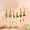 Gold Plated Stainless Steel Huggie Hoop Earrings for Women Chic Vintage Natural Stone Charms Jewelry - Image 29