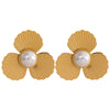 Charm Fan Imitation Pearl Flowers Stainless Steel Hyperbolic Big Stud Earrings Personality Jewelry Women - Image 8